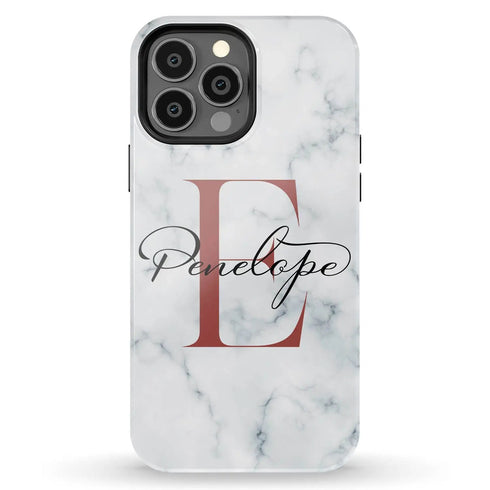 Monogram Personalized White Marble iPhone Case