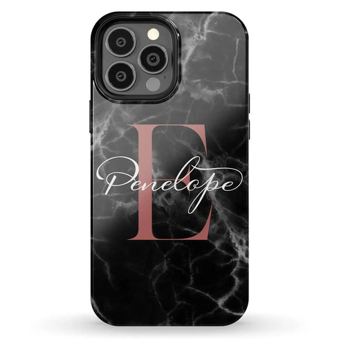 Monogram Personalized Black Marble iPhone Case