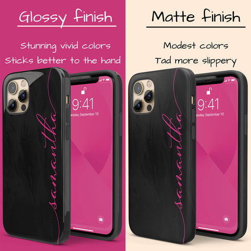 Personalized Name Calligraphy iPhone Case - Black & Hot Pink