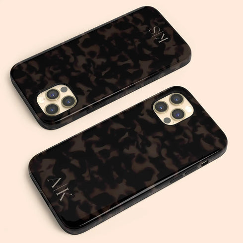 Dark Tortoiseshell Custom Initials iPhone Case
