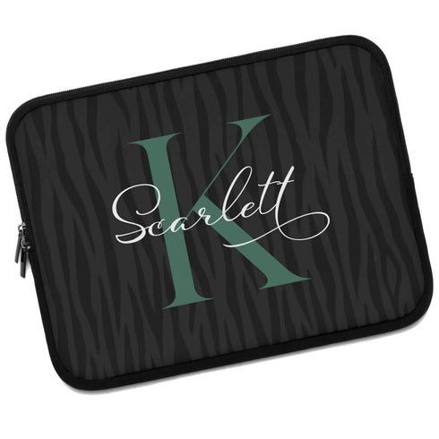 Dark Zebra Monogram Name Laptop Sleeve