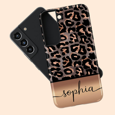Wild Metallic Leopard Custom Name Galaxy Case - Grey