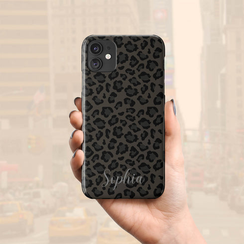 Dark Leopard Custom Name iPhone Case