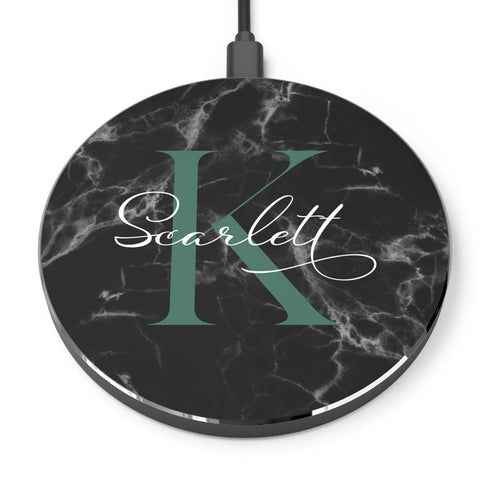 Monogram Personalized Black Marble Wireless Charger Pad