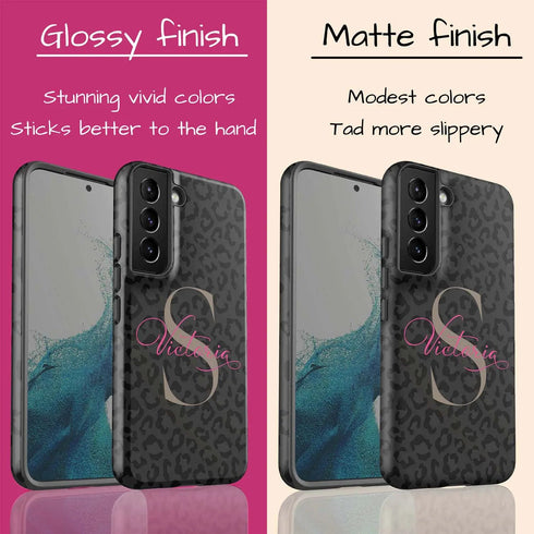 Monogram Personalized Dark Leopard Galaxy Case - Hot Pink