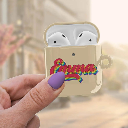 LGBTQ Pride Retro Custom Name AirPods Case