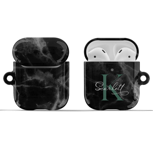 Monogram Personalized Black Marble AirPods Case