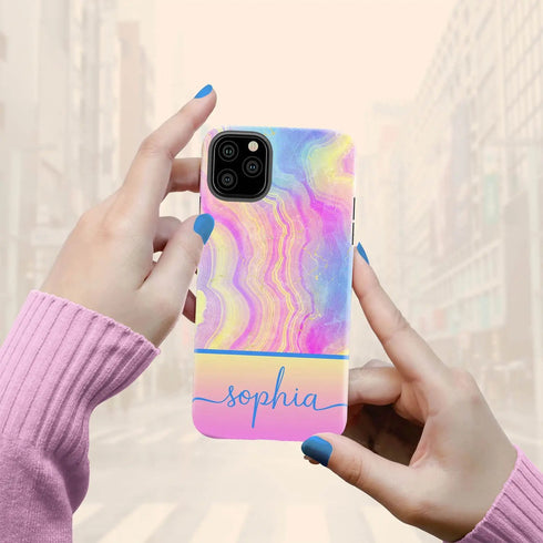 Neon Rainbow Agate Custom Name iPhone Case
