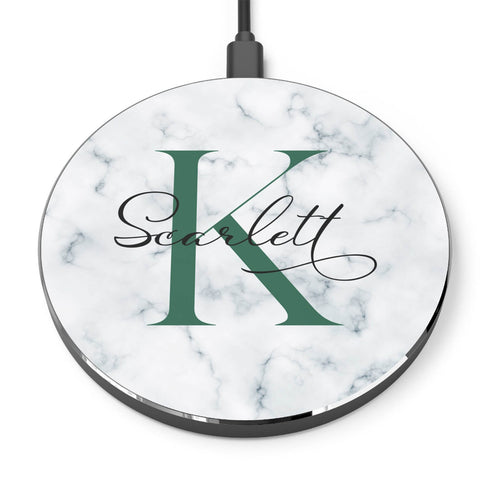 Monogram Personalized White Marble Wireless Charger Pad
