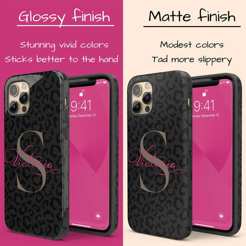 Monogram Personalized Dark Leopard iPhone Case - Hot Pink