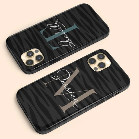 Monogram Personalized Dark Zebra iPhone Case