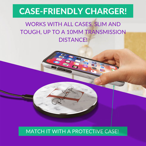 Monogram Personalized White Marble Wireless Charger Pad