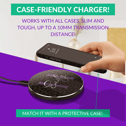 Monogram Personalized Black Marble Wireless Charger Pad