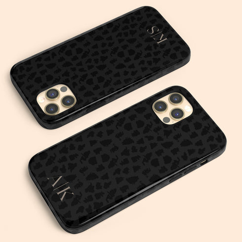 Dark Leopard Custom Initials iPhone Case