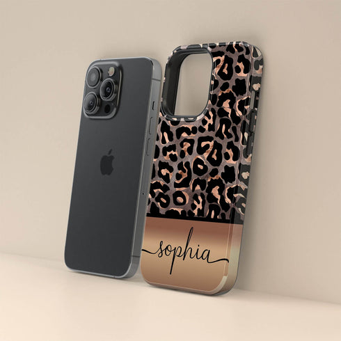 Wild Metallic Leopard Custom Name iPhone Case - Grey