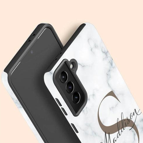 Monogram Personalized White Marble Galaxy Case