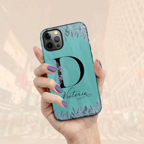 Monogram Teal & Purple Flowers iPhone Case