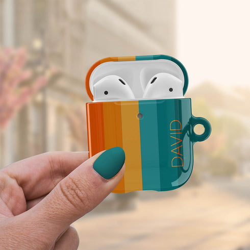 Orange & Teal Rainbow Custom Name AirPods Case