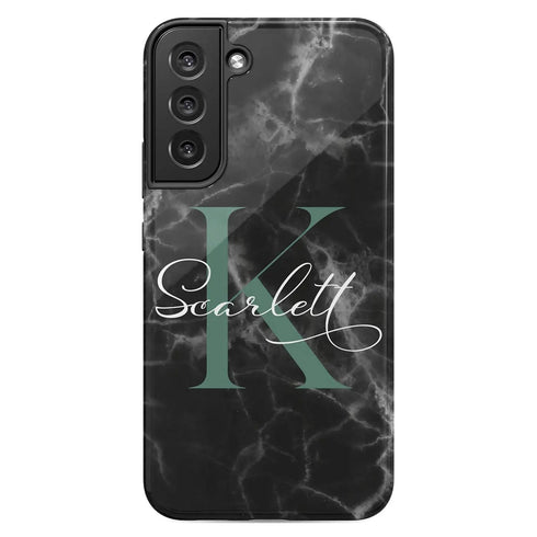 Monogram Personalized Black Marble Galaxy Case