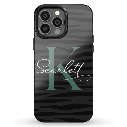Monogram Personalized Dark Zebra iPhone Case
