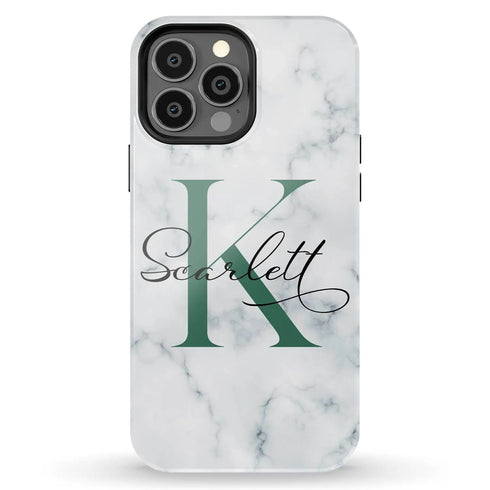 Monogram Personalized White Marble iPhone Case