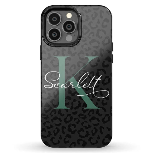 Monogram Personalized Dark Leopard iPhone Case