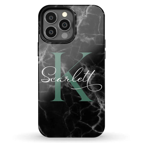 Monogram Personalized Black Marble iPhone Case