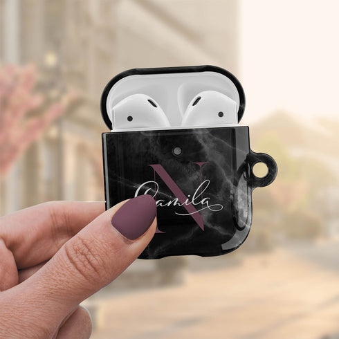 Monogram Personalized Black Marble AirPods Case