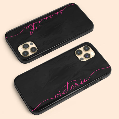 Personalized Name Calligraphy iPhone Case - Black & Hot Pink