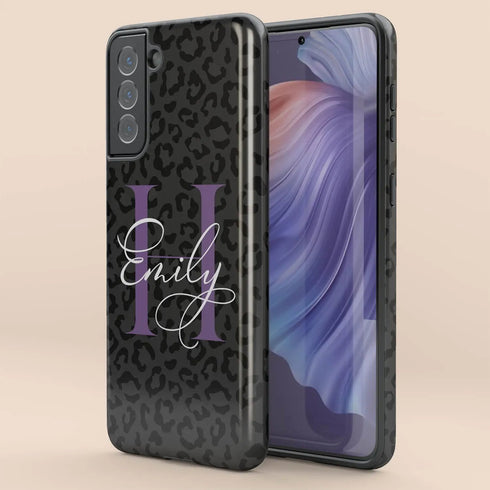 Monogram Personalized Dark Leopard Galaxy Case
