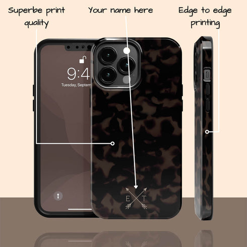 Dark Tortoiseshell Custom Crossed Arrows Initials iPhone Case