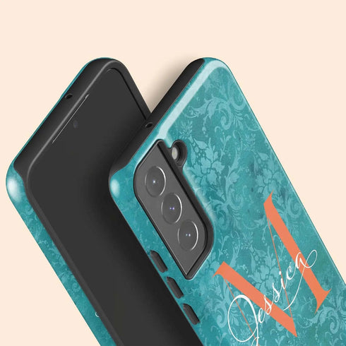 Monogram Personalized Turquoise Damask Galaxy Case