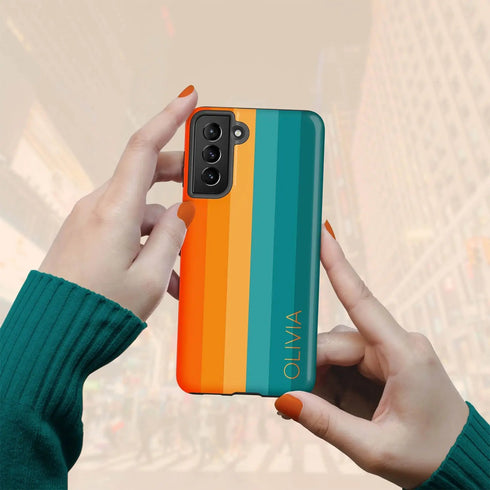 Orange & Teal Rainbow Custom Name Galaxy Case