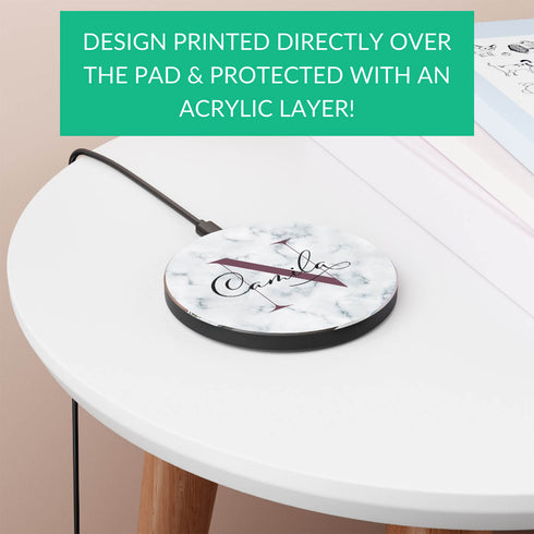 Monogram Personalized White Marble Wireless Charger Pad