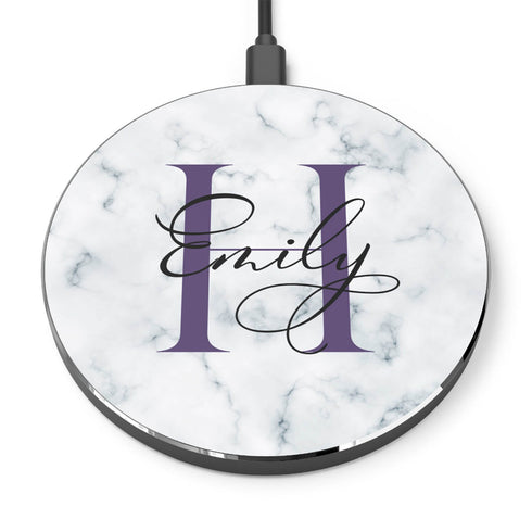 Monogram Personalized White Marble Wireless Charger Pad