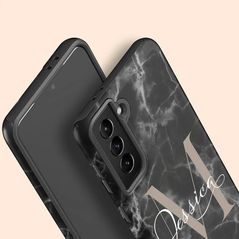 Monogram Personalized Black Marble Galaxy Case