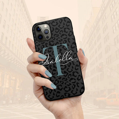 Monogram Personalized Dark Leopard iPhone Case