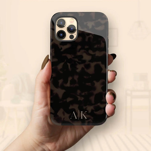 Dark Tortoiseshell Custom Initials iPhone Case