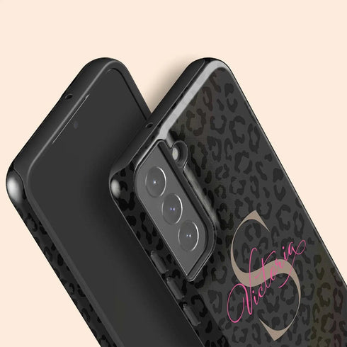 Monogram Personalized Dark Leopard Galaxy Case - Hot Pink