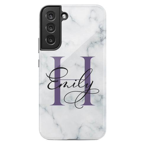 Monogram Personalized White Marble Galaxy Case
