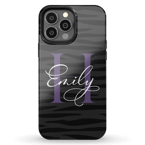 Monogram Personalized Dark Zebra iPhone Case