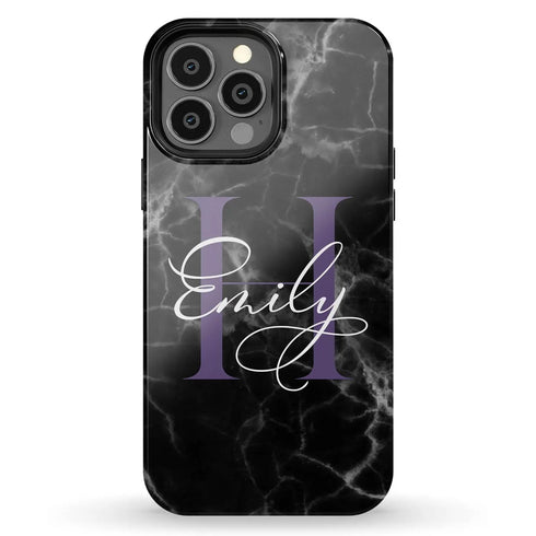 Monogram Personalized Black Marble iPhone Case