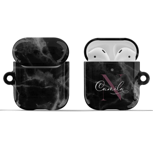 Monogram Personalized Black Marble AirPods Case