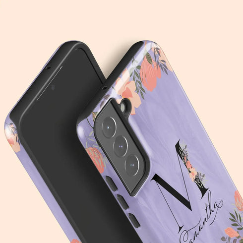 Floral Purple Monogram Custom Name Galaxy Case