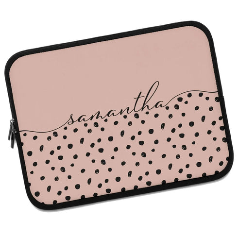 Spotted Dots Custom Calligraphy Name Laptop Sleeve