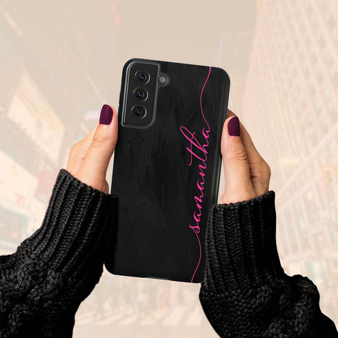 Personalized Name Calligraphy Galaxy Case - Black & Hot Pink