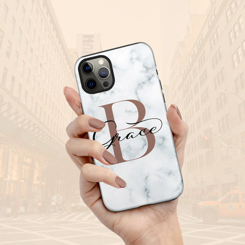 Monogram Personalized White Marble iPhone Case