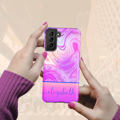 Neon Rainbow Agate Custom Name Galaxy Case