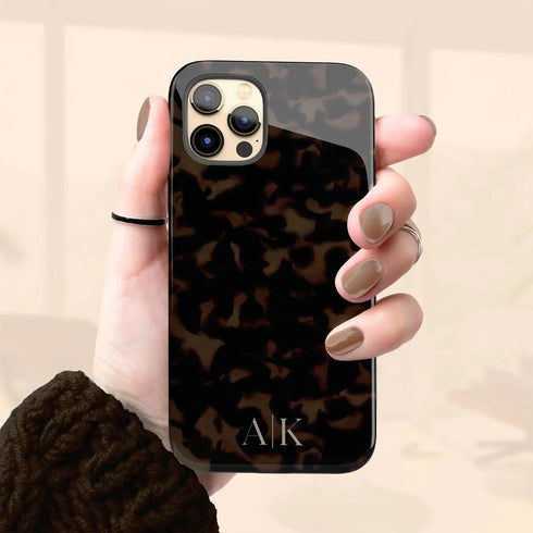 Dark Tortoiseshell Custom Initials iPhone Case