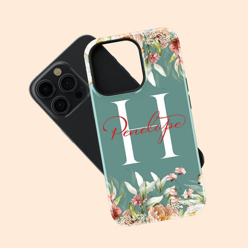 Blushing Flowers Monogram Custom Name iPhone Case